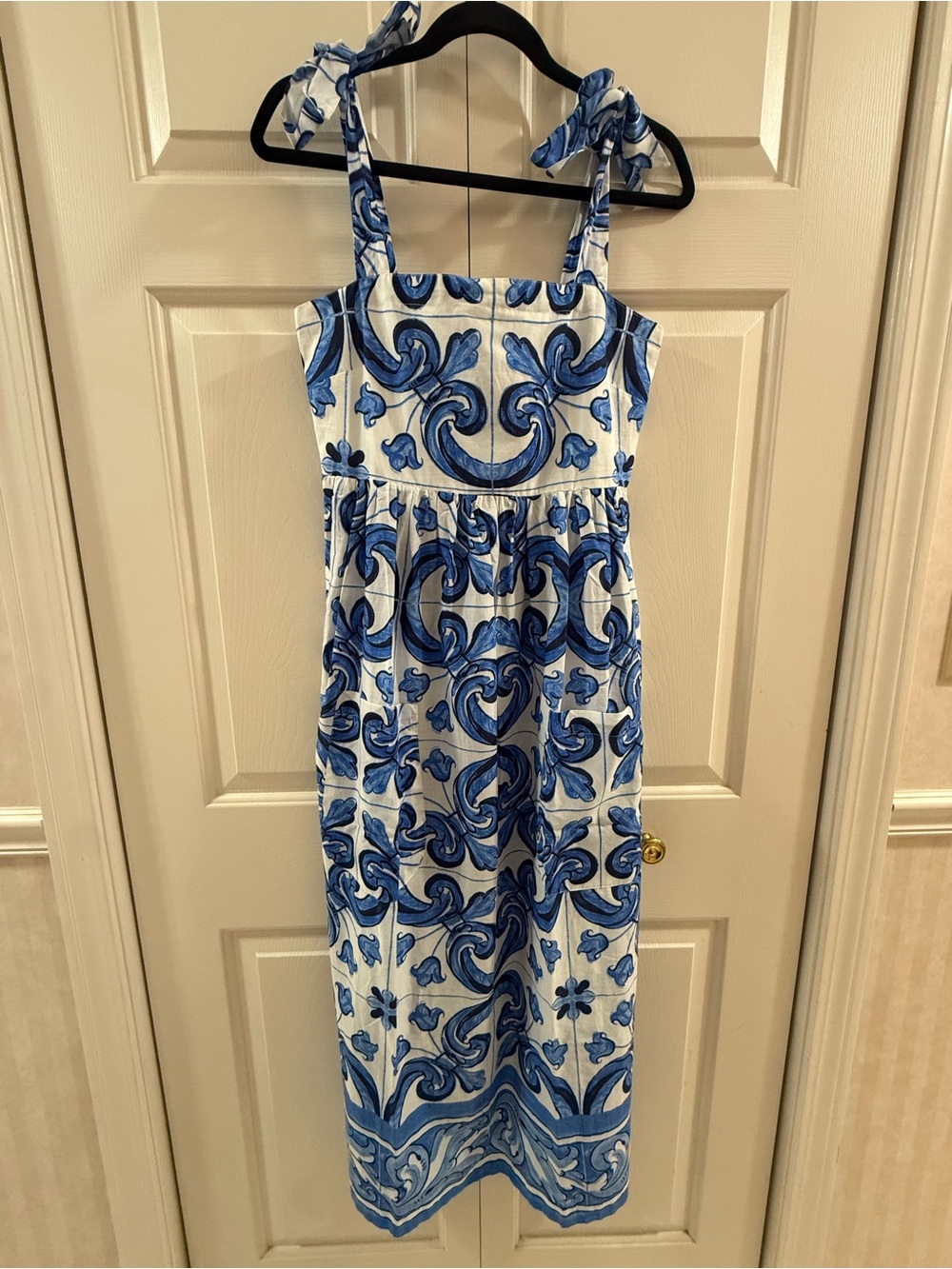 Tuckernuck Tilly Caftan Majolica Tile Blue Cotton Maxi Dress XS NWT - Picture 3 of 12